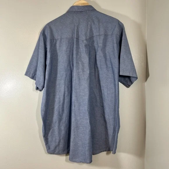 Vintage 90's Big Mac Blue Shirt Chambray Work Wear Pearl Snap Size 2XL Big USA - Picture 4 of 15